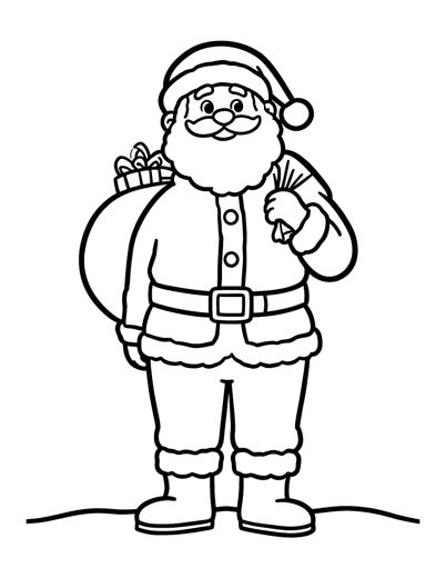 Santa with his sack, a Christmas coloring page for kids