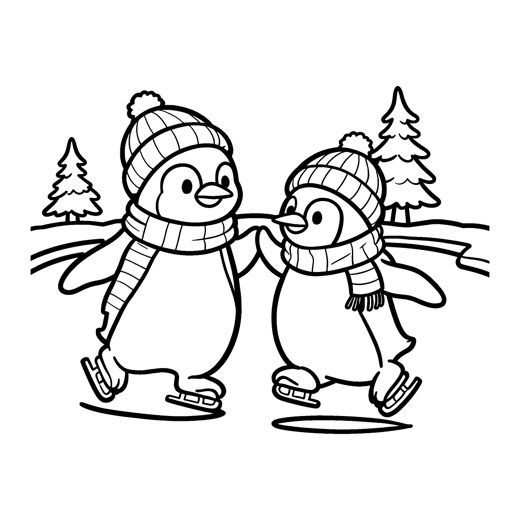 Two penguins ice skating
