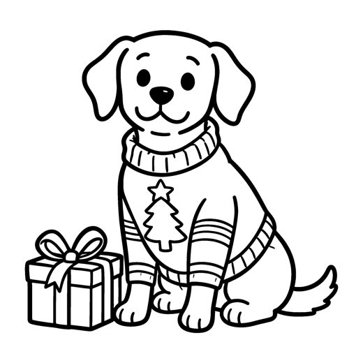 A happy dog in a knitted sweater