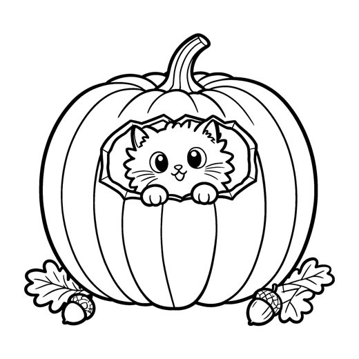 A kitten peeking out of a pumpkin